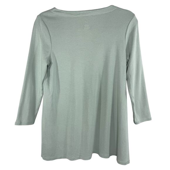J. Jill Pima Cotton V-Neck Top XS Sage Green 3/4 Sleeve Soft Basic Fall Capsule - Picture 4 of 5